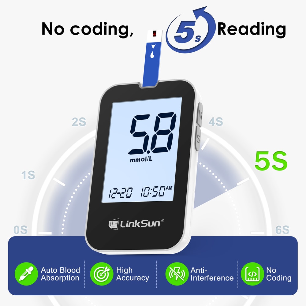 Accurate Blood Glucose Meter Kit With Large Display No Coding Diabetes Testing System 2