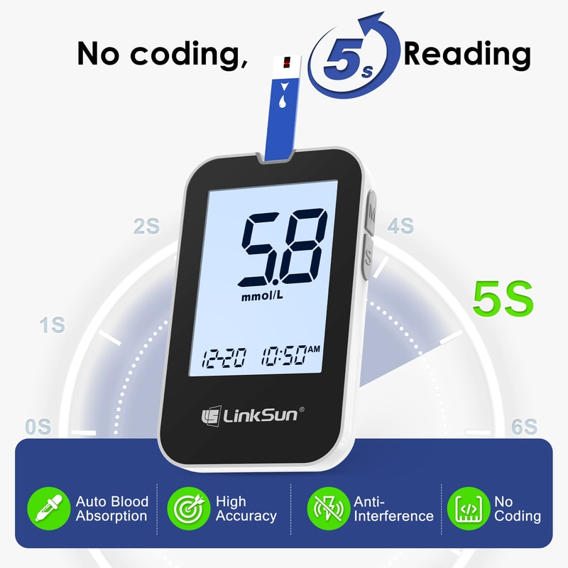 Accurate Blood Glucose Meter Kit With Large Display No Coding Diabetes Testing System 2