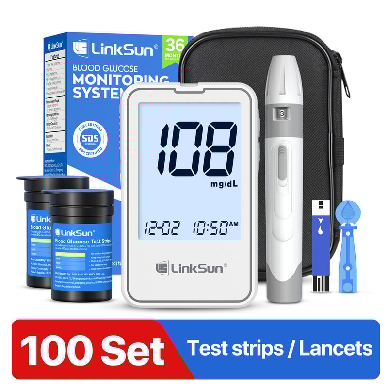 Accurate Blood Glucose Meter Kit With Large Display No Coding Diabetes Testing System 7