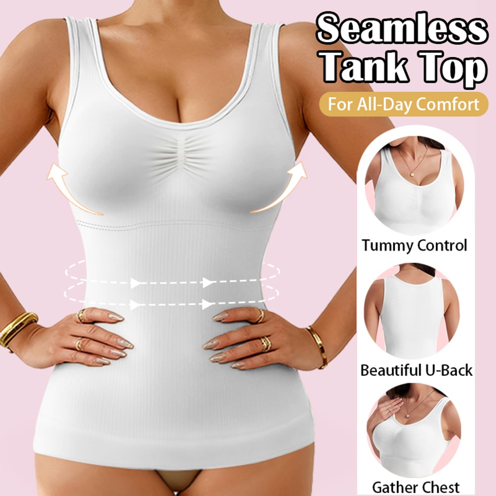 Tummy Control Shapewear Tank With Built In Bra Slimming Body Shaper Vest 4