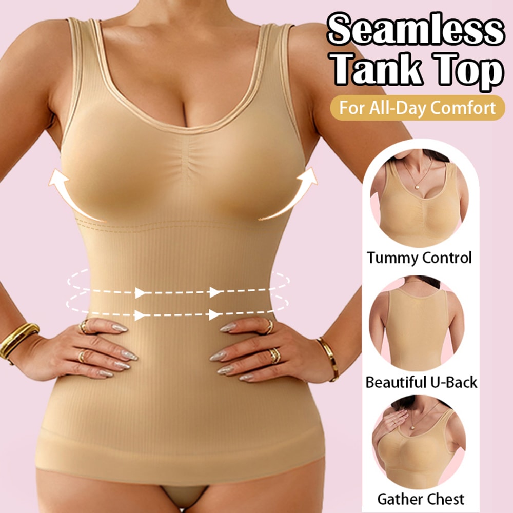 Tummy Control Shapewear Tank With Built In Bra Slimming Body Shaper Vest 8