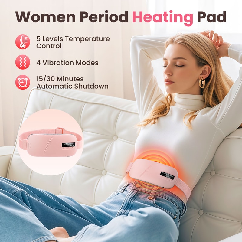 Heated Waist Massage Belt for Period Pain Relief with Vibration and Adjustable Temperature