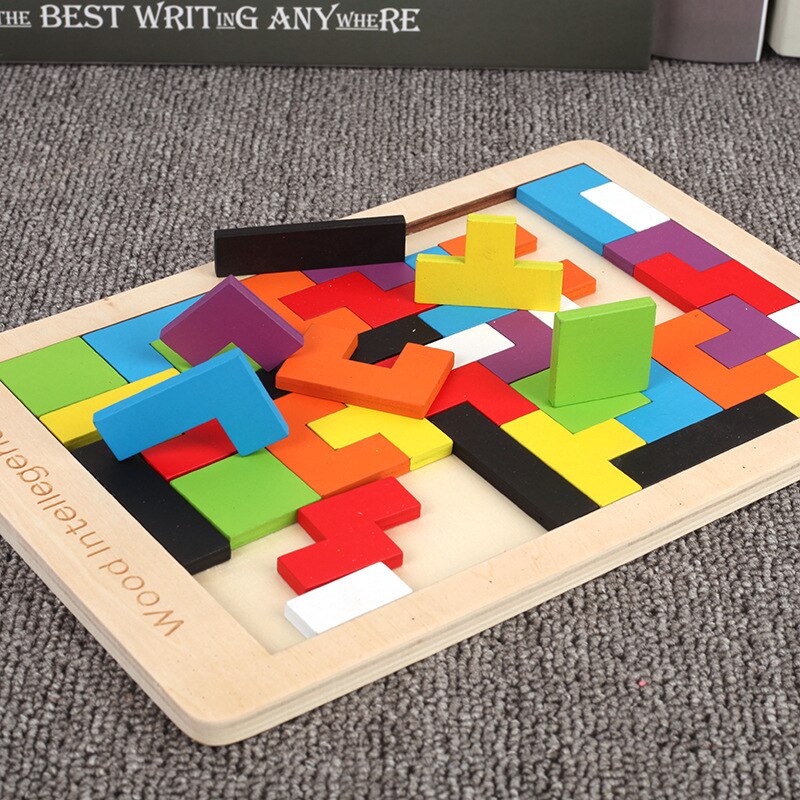 Wooden Tangram Puzzle Blocks Montessori Brain Teaser Toy For Kids And Adults 2
