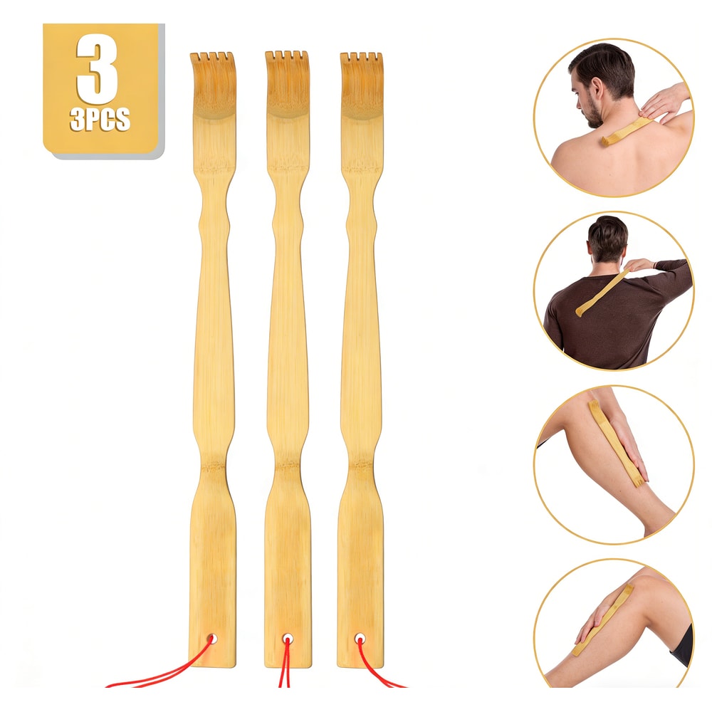 Bamboo Back Scratcher Set Long Handle Itch Relief Tool