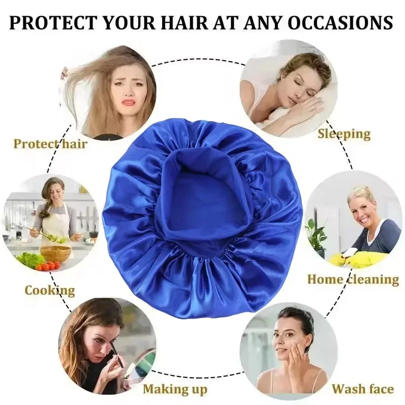 Silk Satin Hair Bonnet for Sleeping Soft Elastic Night Cap for Long Curly Hair Care
