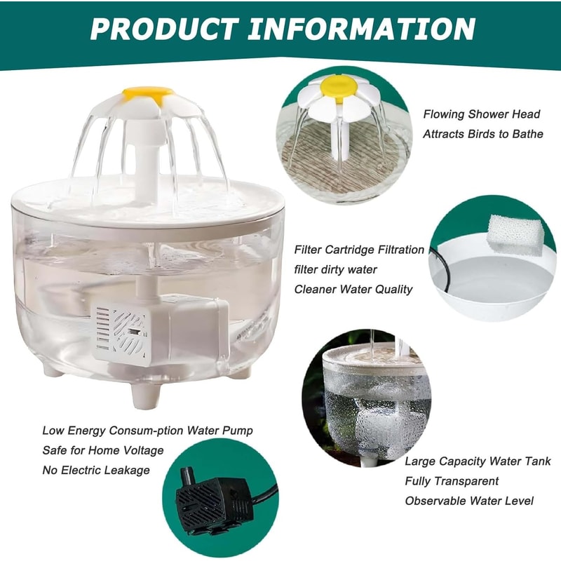 Automatic Bird Bath Fountain For Parrots Small Pets Cage Shower Tub With Filter Pump 3
