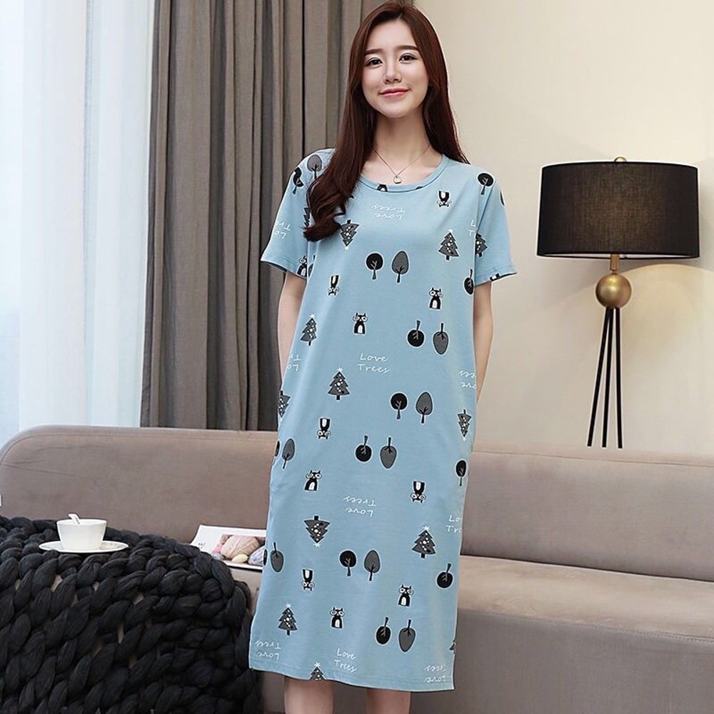 Plus Size Cartoon Nightdress Soft Summer Lounge Wear For Women 9