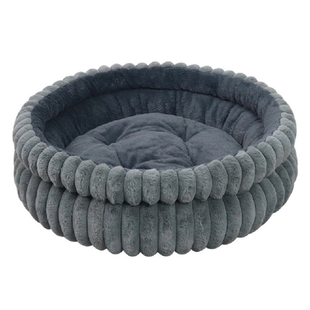 Calming Plush Cat Bed Washable Round Pet Bed with Anti Slip Base