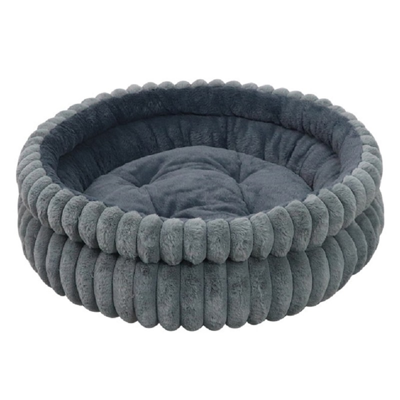Calming Plush Cat Bed Washable Round Pet Bed with Anti Slip Base