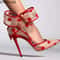 Red Mesh Polka Dot Heels Bow Stiletto Pumps For Women Party Shoes 5