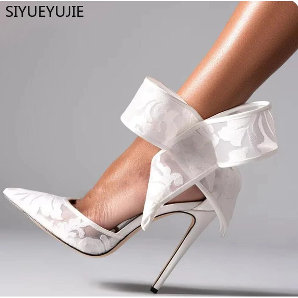 Red Mesh Polka Dot Heels Bow Stiletto Pumps For Women Party Shoes 8