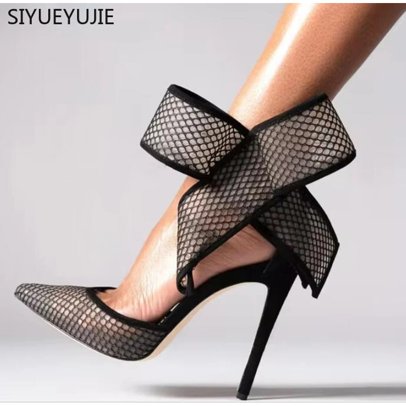 Red Mesh Polka Dot Heels Bow Stiletto Pumps For Women Party Shoes 9