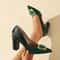 Elegant Womens Block Heel Pumps Pointed Toe Buckle Heels 1