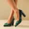 Elegant Womens Block Heel Pumps Pointed Toe Buckle Heels 2