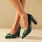 Elegant Womens Block Heel Pumps Pointed Toe Buckle Heels 2