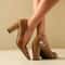 Elegant Womens Block Heel Pumps Pointed Toe Buckle Heels 4