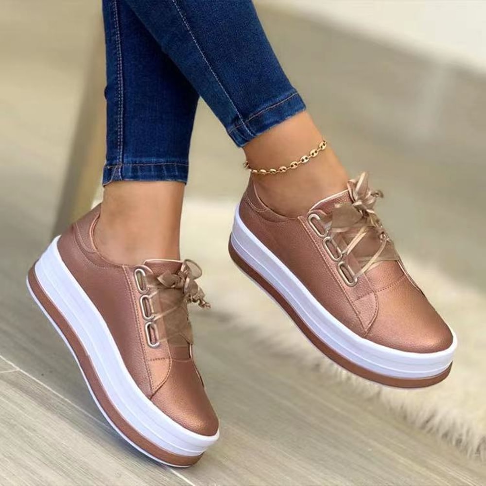 Women Platform Sneakers Thick Sole Breathable Lace Up Running Shoes 0