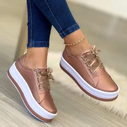 women platform sneakers thick sole breathable lace up running shoes