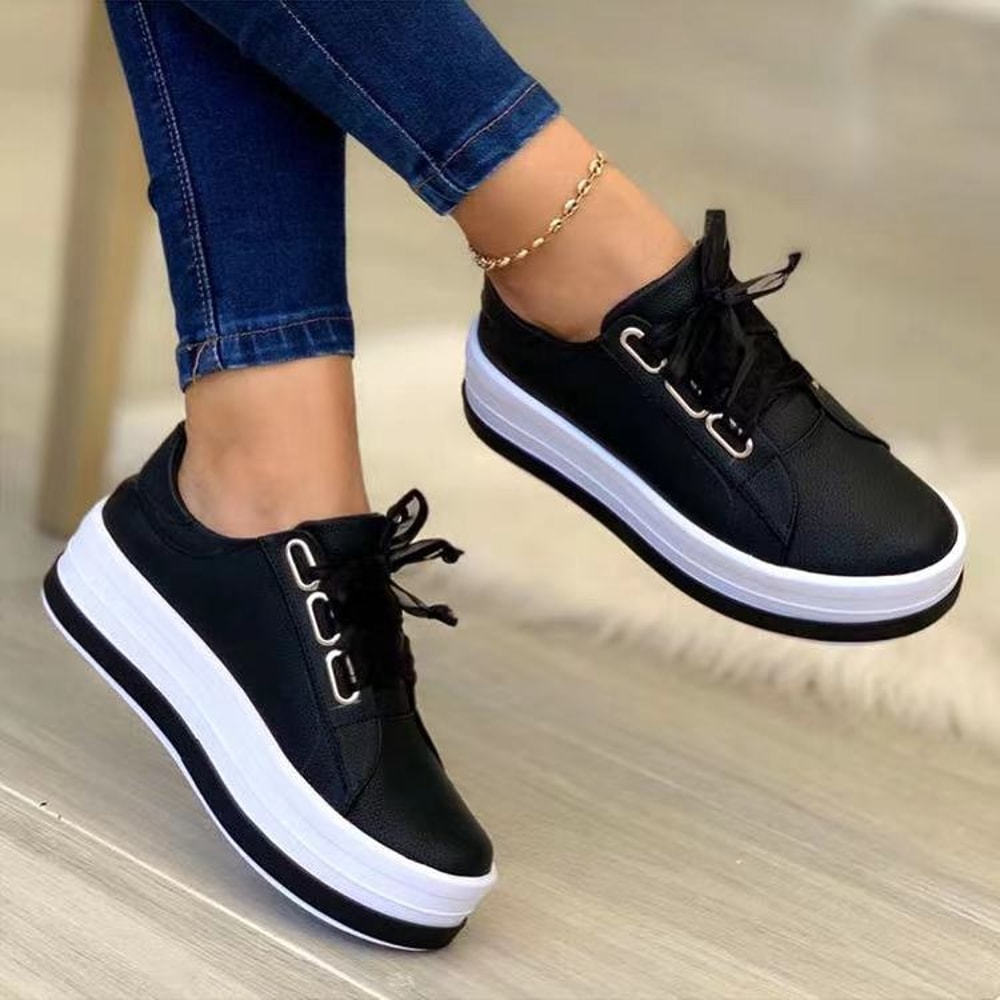 Women Platform Sneakers Thick Sole Breathable Lace Up Running Shoes 3