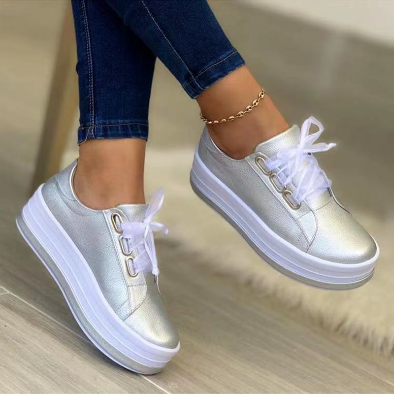 Women Platform Sneakers Thick Sole Breathable Lace Up Running Shoes 1