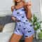 Summer Ice Silk Pajama Set For Women Heart Print Sleepwear Shorts Set 4
