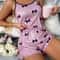 Summer Ice Silk Pajama Set For Women Heart Print Sleepwear Shorts Set 5