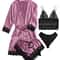 Satin Lace Pajama Set For Women 4 Piece Sleepwear Lingerie Nightwear 1