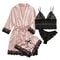 Satin Lace Pajama Set For Women 4 Piece Sleepwear Lingerie Nightwear 2
