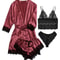 Satin Lace Pajama Set For Women 4 Piece Sleepwear Lingerie Nightwear 6
