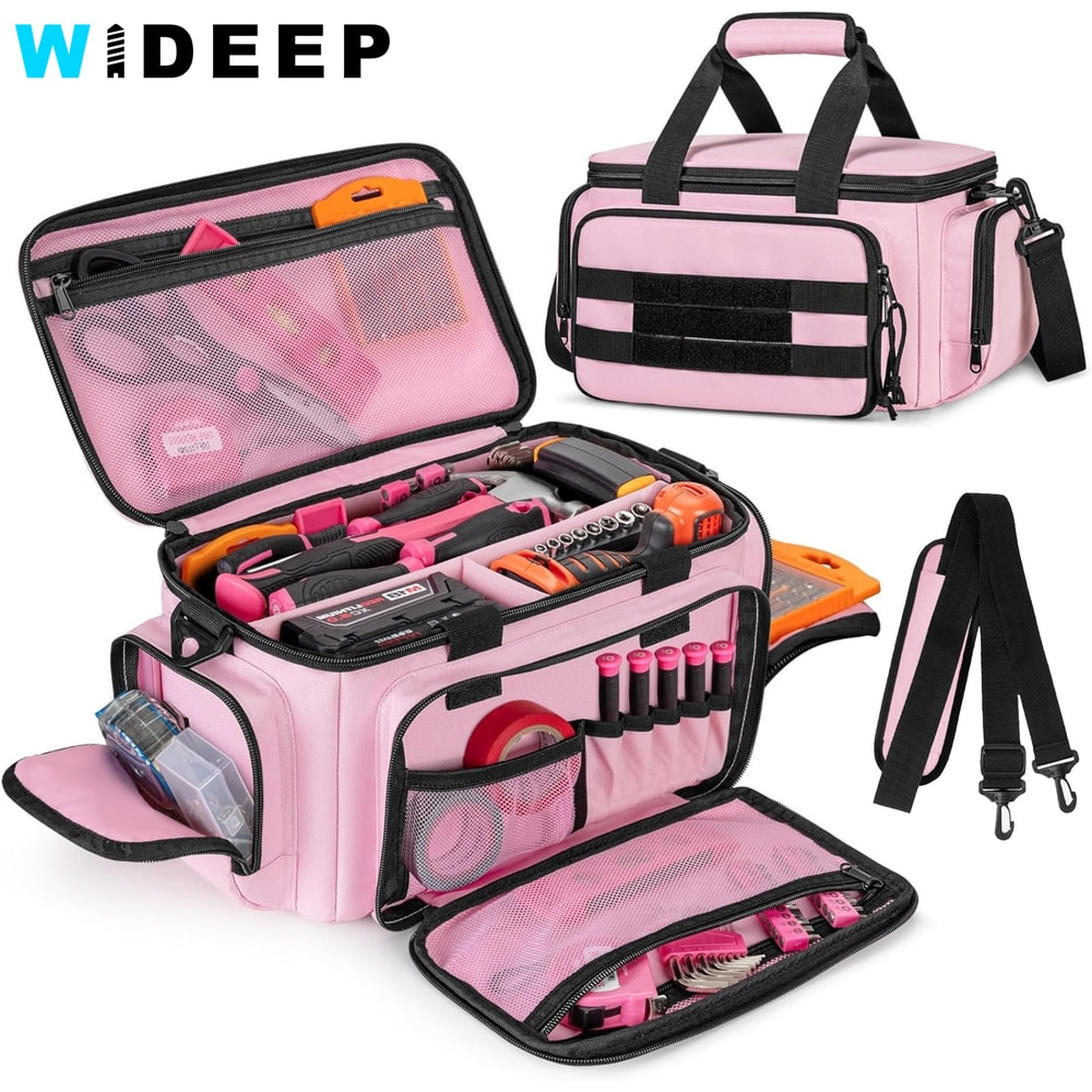 Pink Tool Bag Organizer For Women Durable Tool Tote With Storage Pockets And Anti Slip Base 0