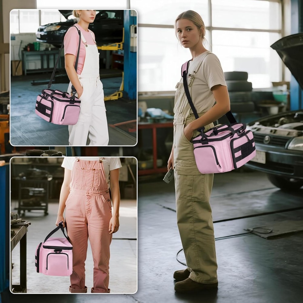 Pink Tool Bag Organizer For Women Durable Tool Tote With Storage Pockets And Anti Slip Base 4