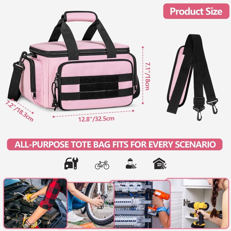 Pink Tool Bag Organizer For Women Durable Tool Tote With Storage Pockets And Anti Slip Base 5