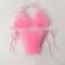 Faux Fur Bikini Set Plush Halter Triangle Swimsuit for Women