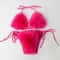 Faux Fur Bikini Set Plush Halter Triangle Swimsuit for Women