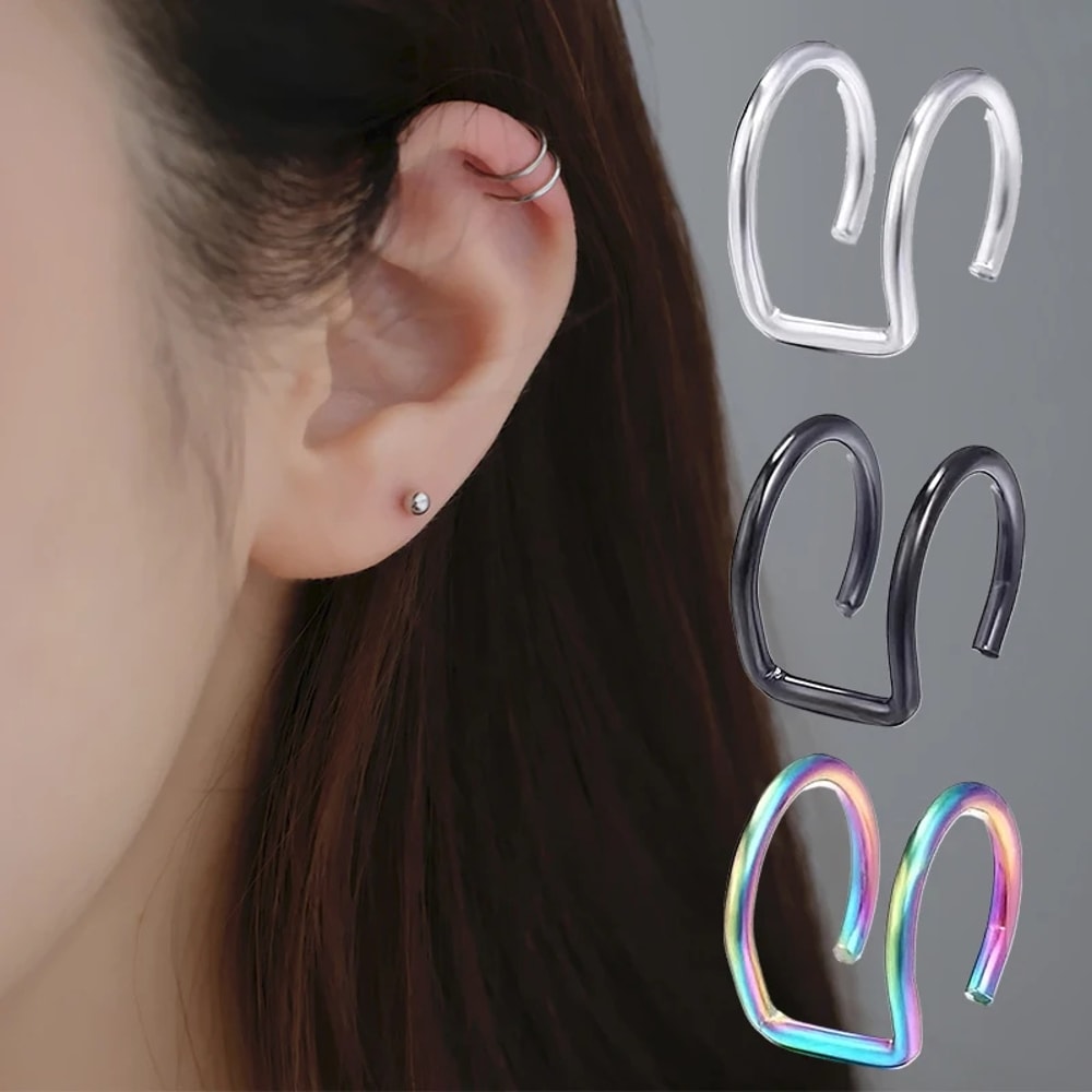 Titanium Steel Fake Septum Ring Clip On Lip Nose Hoop Piercing Jewelry