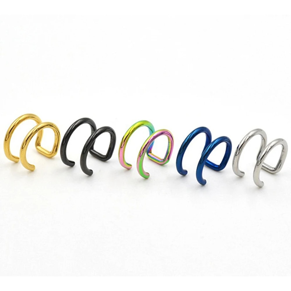 Titanium Steel Fake Septum Ring Clip On Lip Nose Hoop Piercing Jewelry