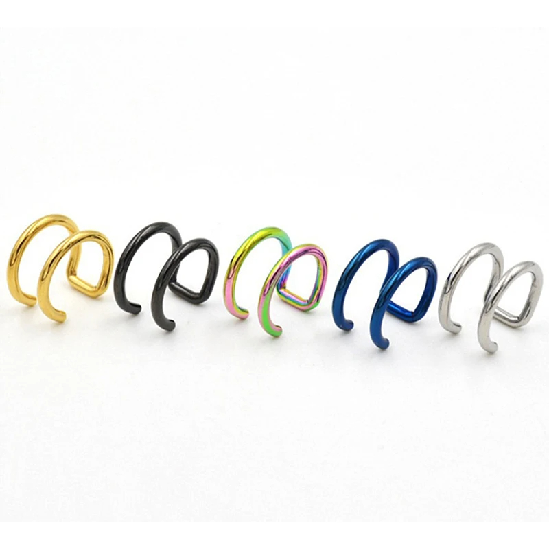 Titanium Steel Fake Septum Ring Clip On Lip Nose Hoop Piercing Jewelry