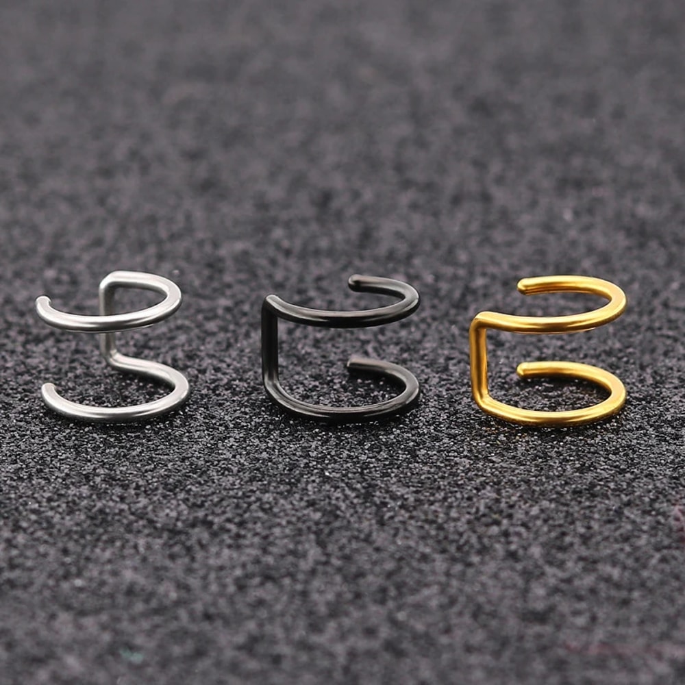 Titanium Steel Fake Septum Ring Clip On Lip Nose Hoop Piercing Jewelry