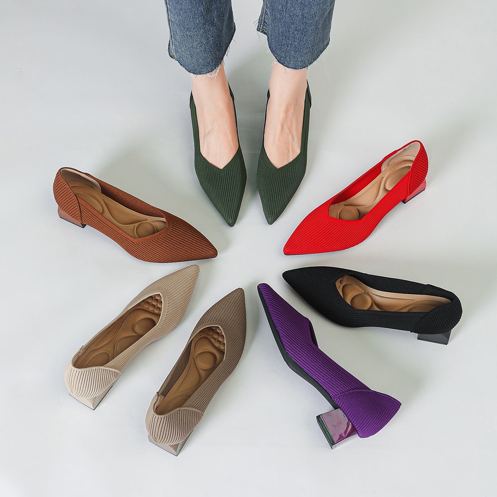 Breathable Knitted Pointed High Heel Shoes for Women Comfortable Anti Slip Sole