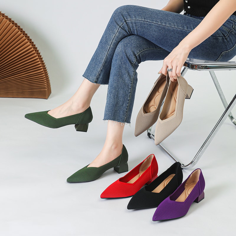 Breathable Knitted Pointed High Heel Shoes for Women Comfortable Anti Slip Sole