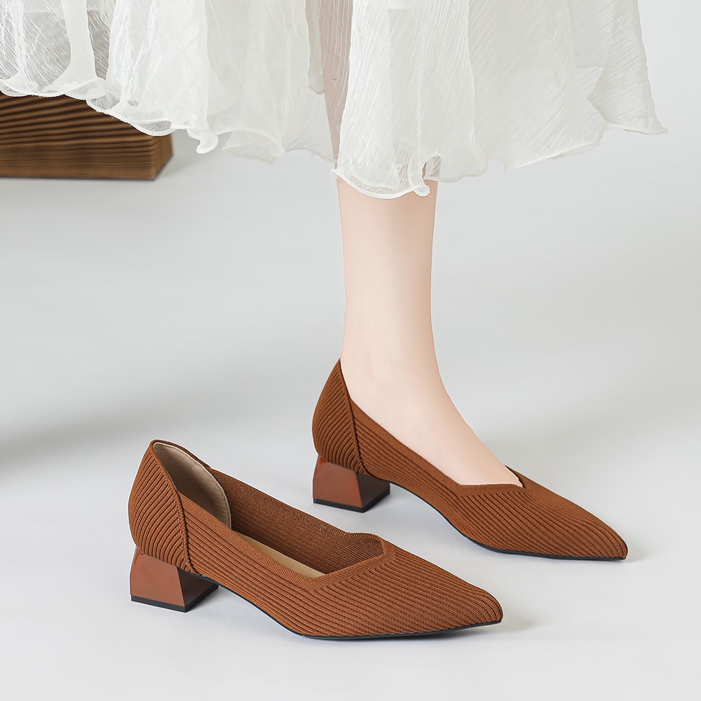 Breathable Knitted Pointed High Heel Shoes for Women Comfortable Anti Slip Sole