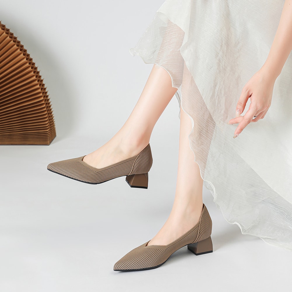 Breathable Knitted Pointed High Heel Shoes for Women Comfortable Anti Slip Sole