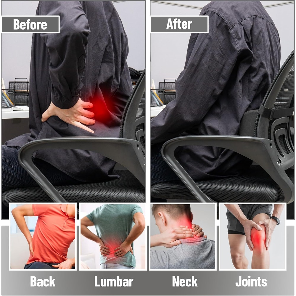 ErgoRelief Lumbar Support Cushion Memory Foam Back Pillow for Car Office and Home Chairs