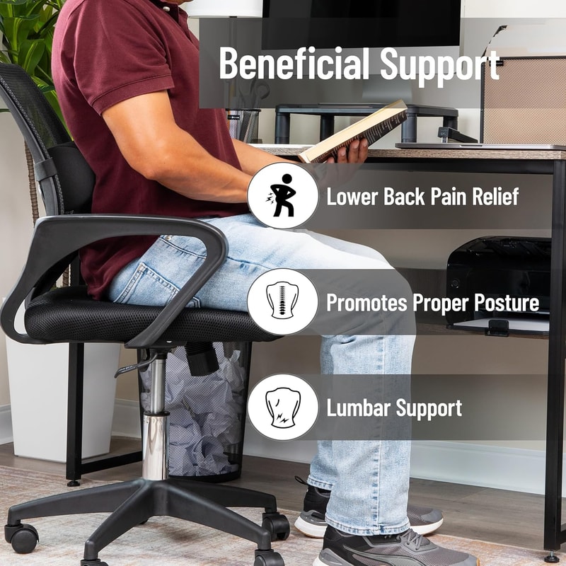 ErgoRelief Lumbar Support Cushion Memory Foam Back Pillow for Car Office and Home Chairs