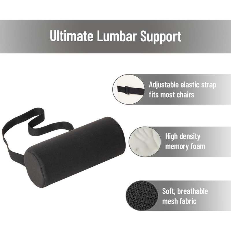 ErgoRelief Lumbar Support Cushion Memory Foam Back Pillow for Car Office and Home Chairs