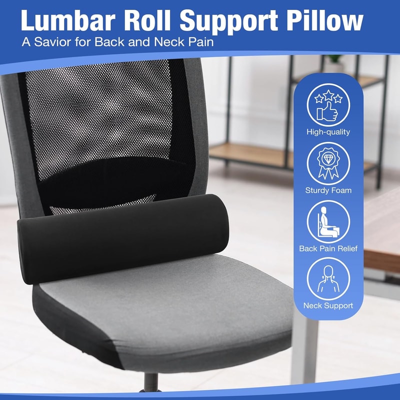 ErgoRelief Lumbar Support Cushion Memory Foam Back Pillow for Car Office and Home Chairs