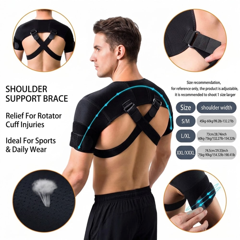 Dual Shoulder Support Brace For Pain Relief Adjustable Shoulder Brace Compression Strap 5