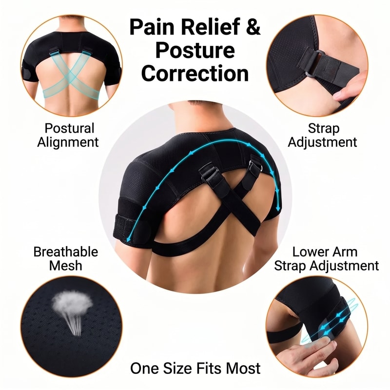 Dual Shoulder Support Brace For Pain Relief Adjustable Shoulder Brace Compression Strap 6