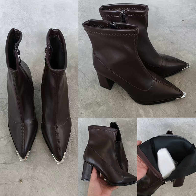 French Retro Pointed Toe Ankle Boots High Heel Chelsea Booties For Women 3