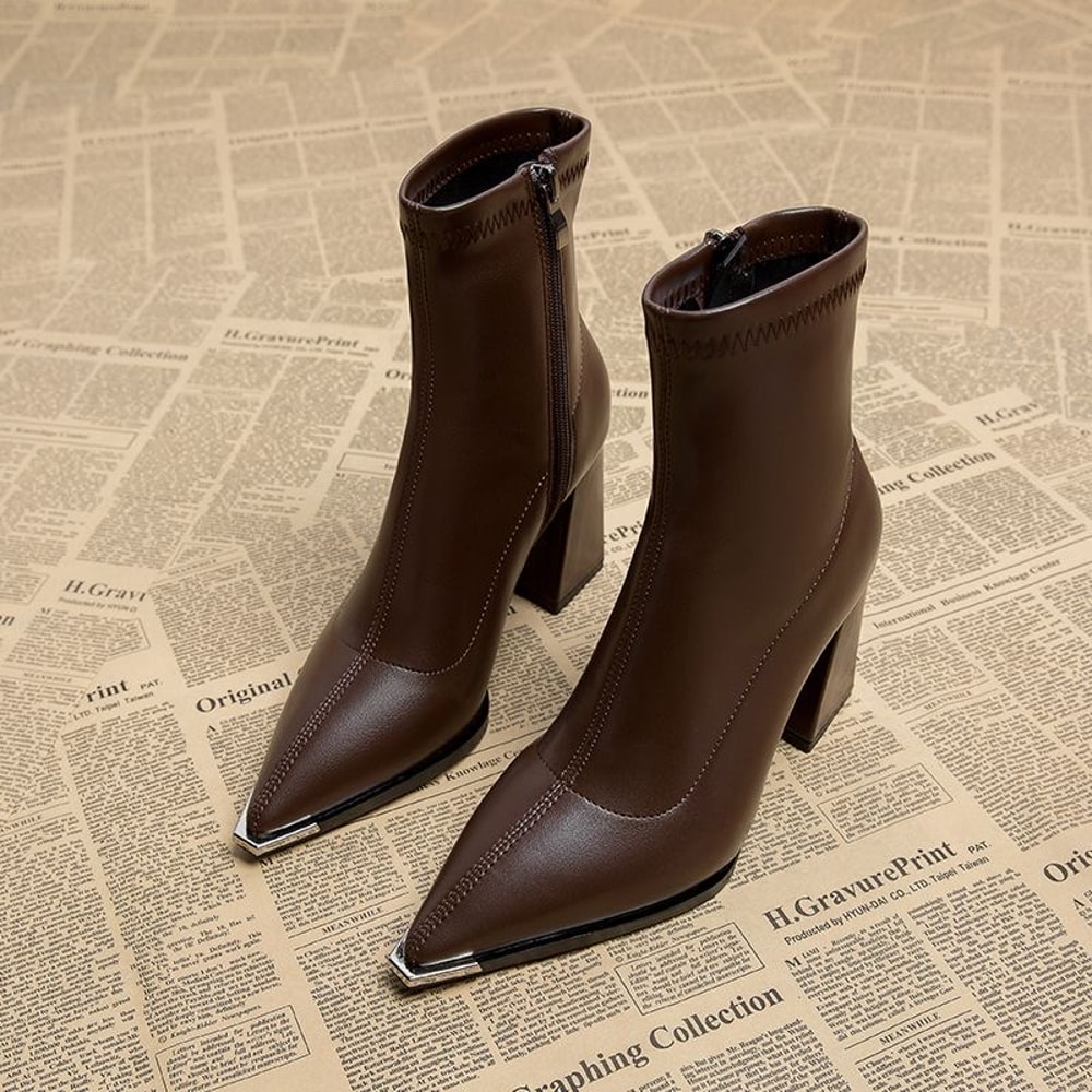 French Retro Pointed Toe Ankle Boots High Heel Chelsea Booties For Women 5